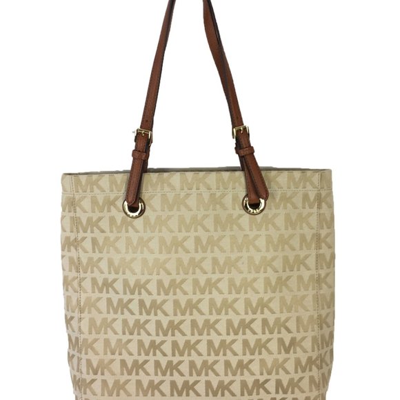 Michael Kors 'Jet Set' Mk Signature Jacquard N/S Tote, Beige/Camel/Luggage - Picture 1 of 8